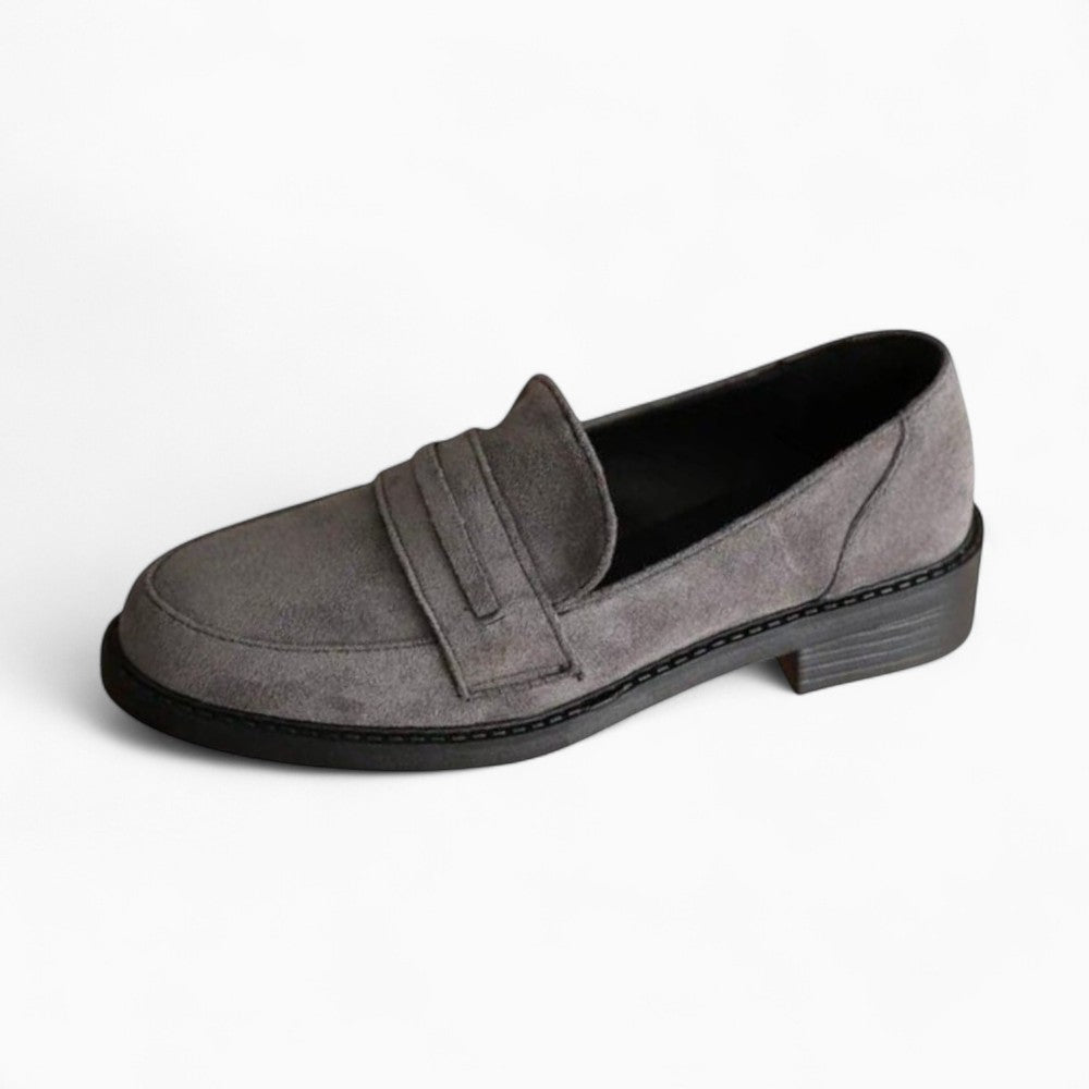 Gray Loafers for Women in Genuine Suede