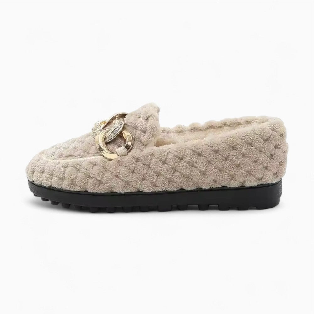 Faux Wool Loafers with a Chain for Women