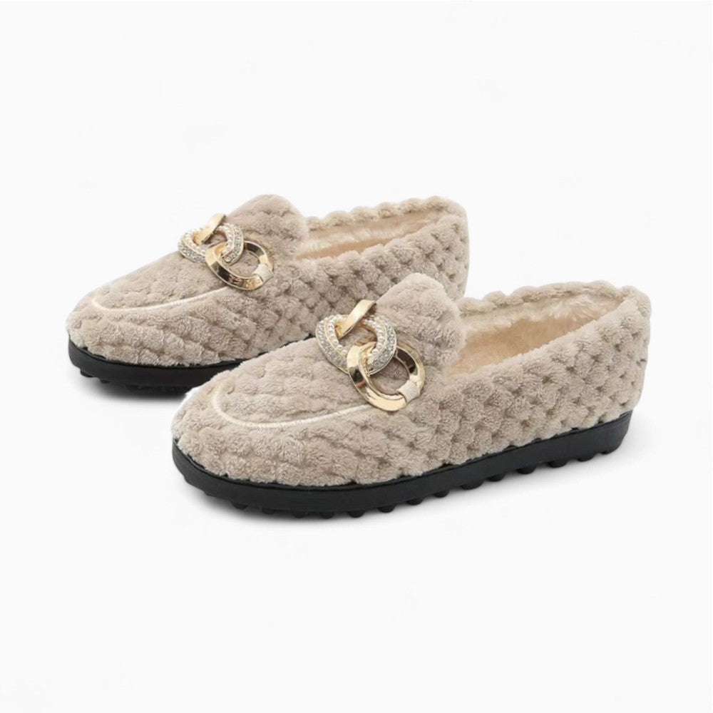 Faux Wool Loafers with a Chain for Women
