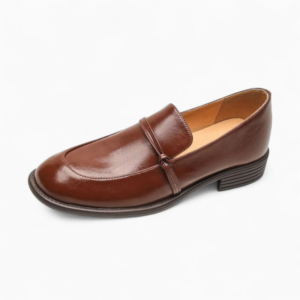 Women's Leather Loafers with Thick and Square Heels