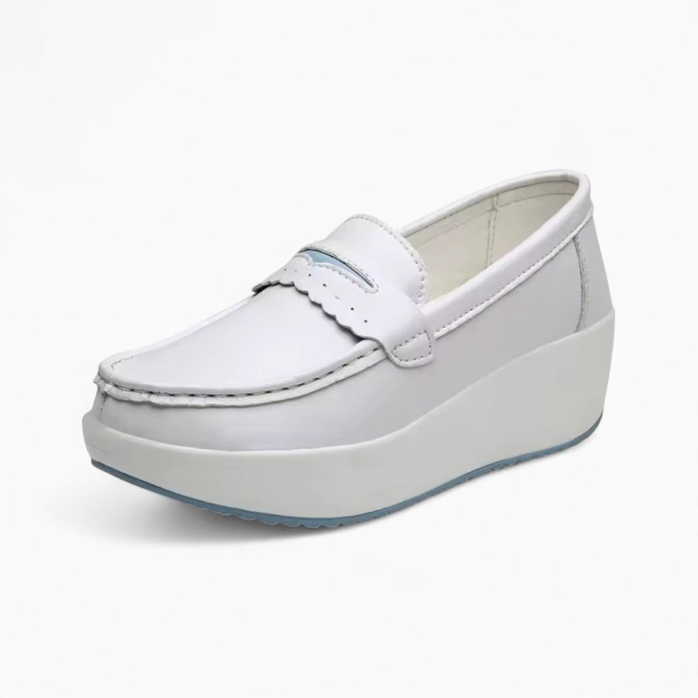 White Wedge Sole Loafers for Women