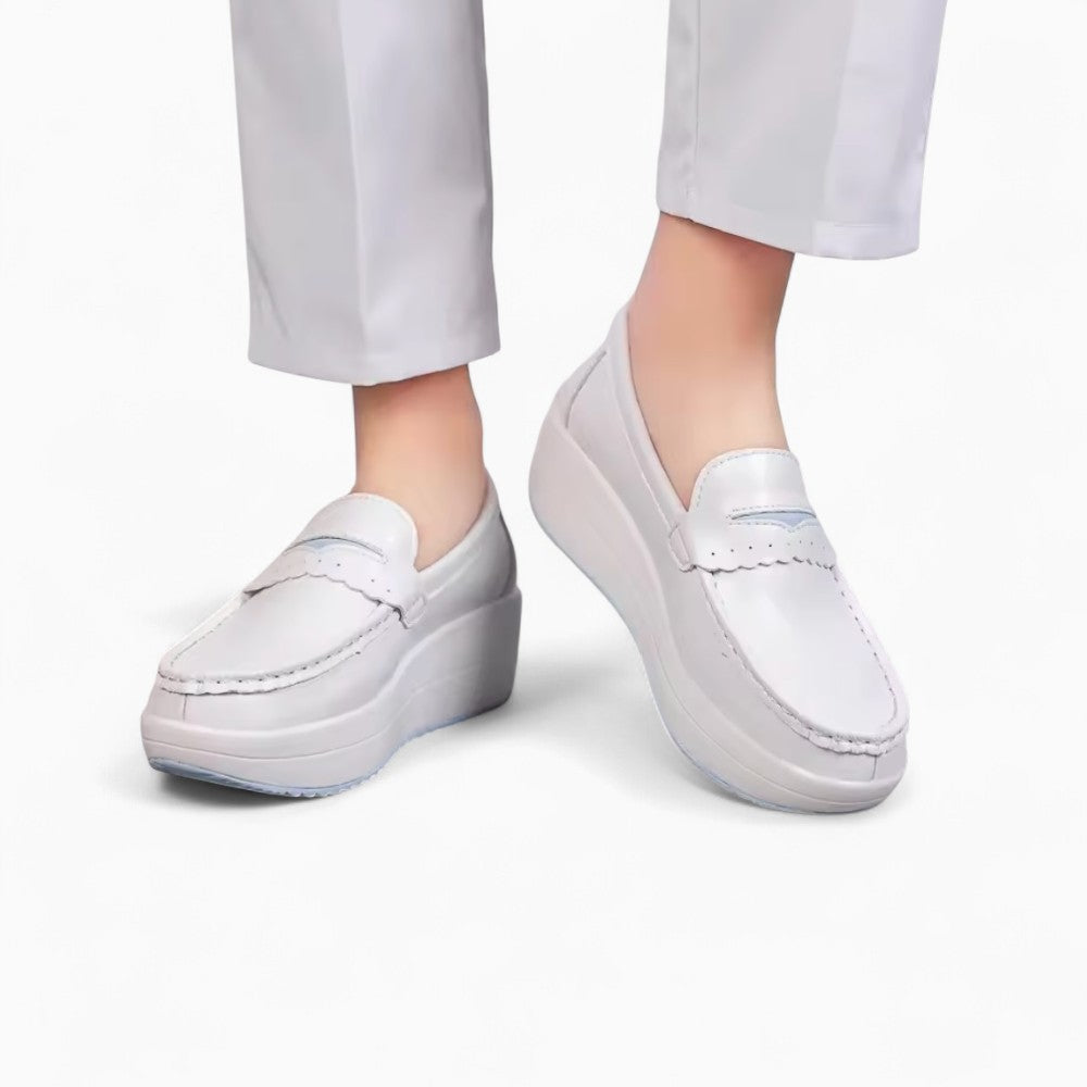 White Wedge Sole Loafers for Women