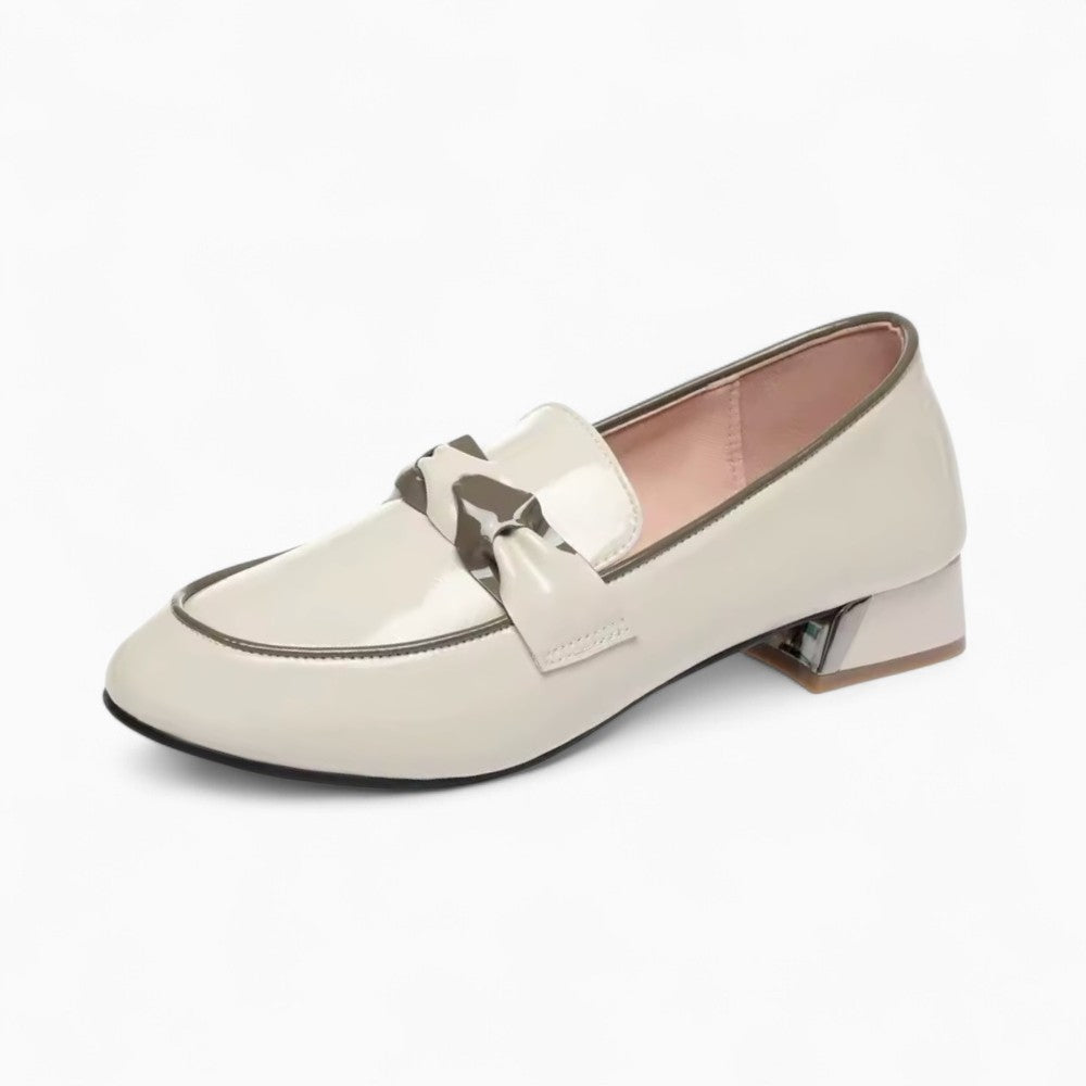 Two-Tone Genuine Leather Block Heel Loafers for Women.
