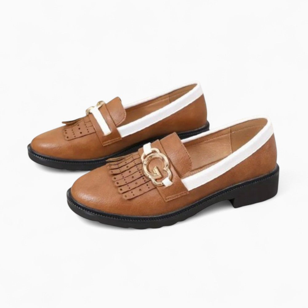 Two-Tone Loafers with Fringes and Buckle