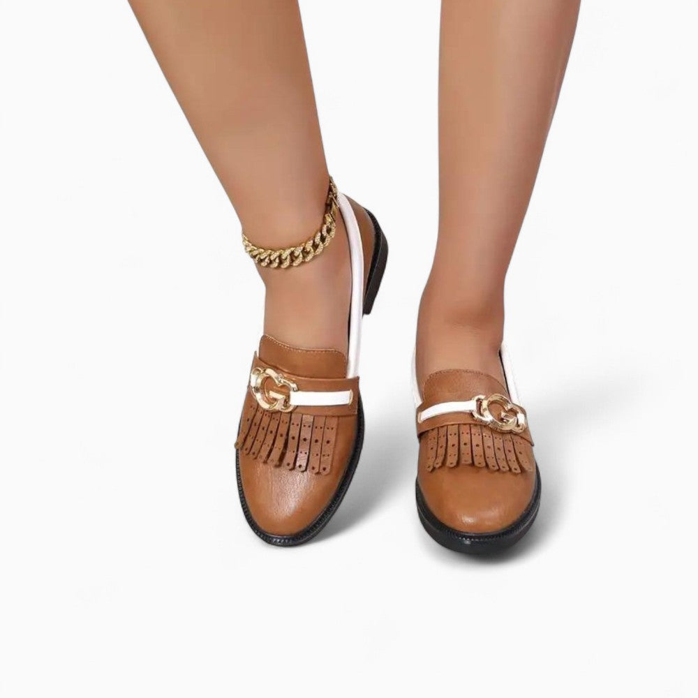 Two-Tone Loafers with Fringes and Buckle