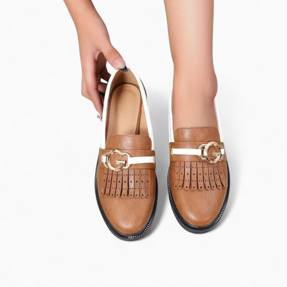 Two-Tone Loafers with Fringes and Buckle