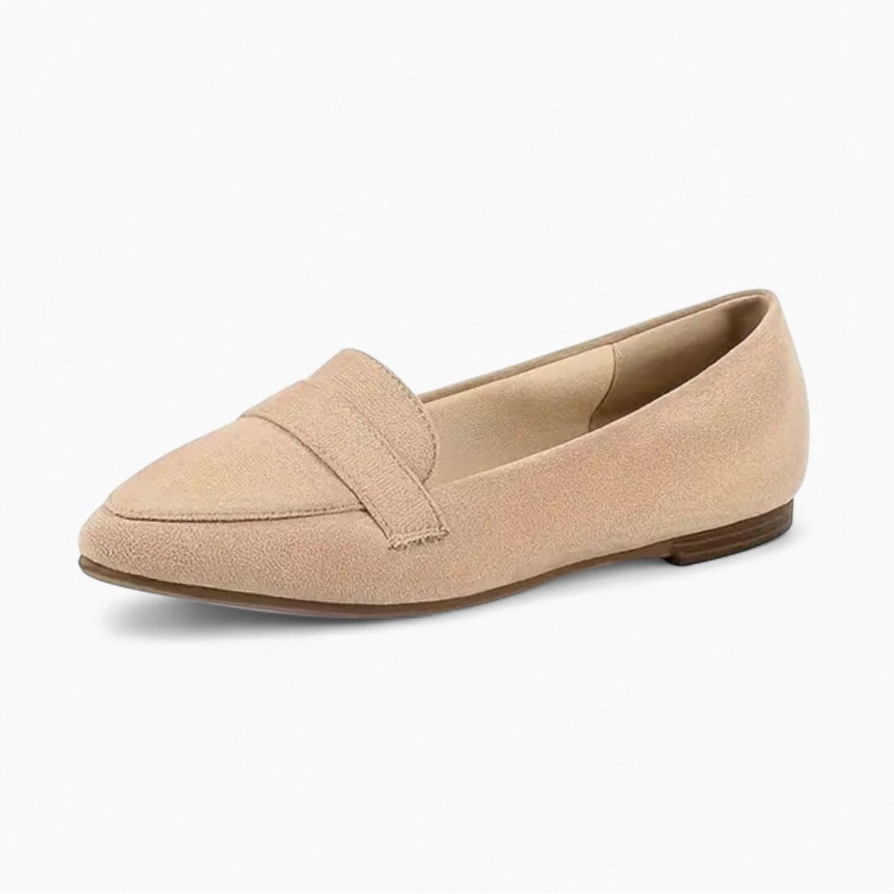 Women's Beige Leather Loafers with Brown Soles