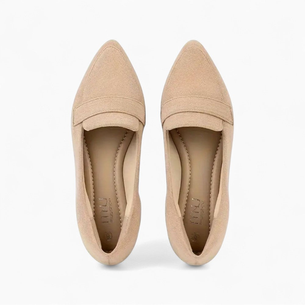 Women's Beige Leather Loafers with Brown Soles