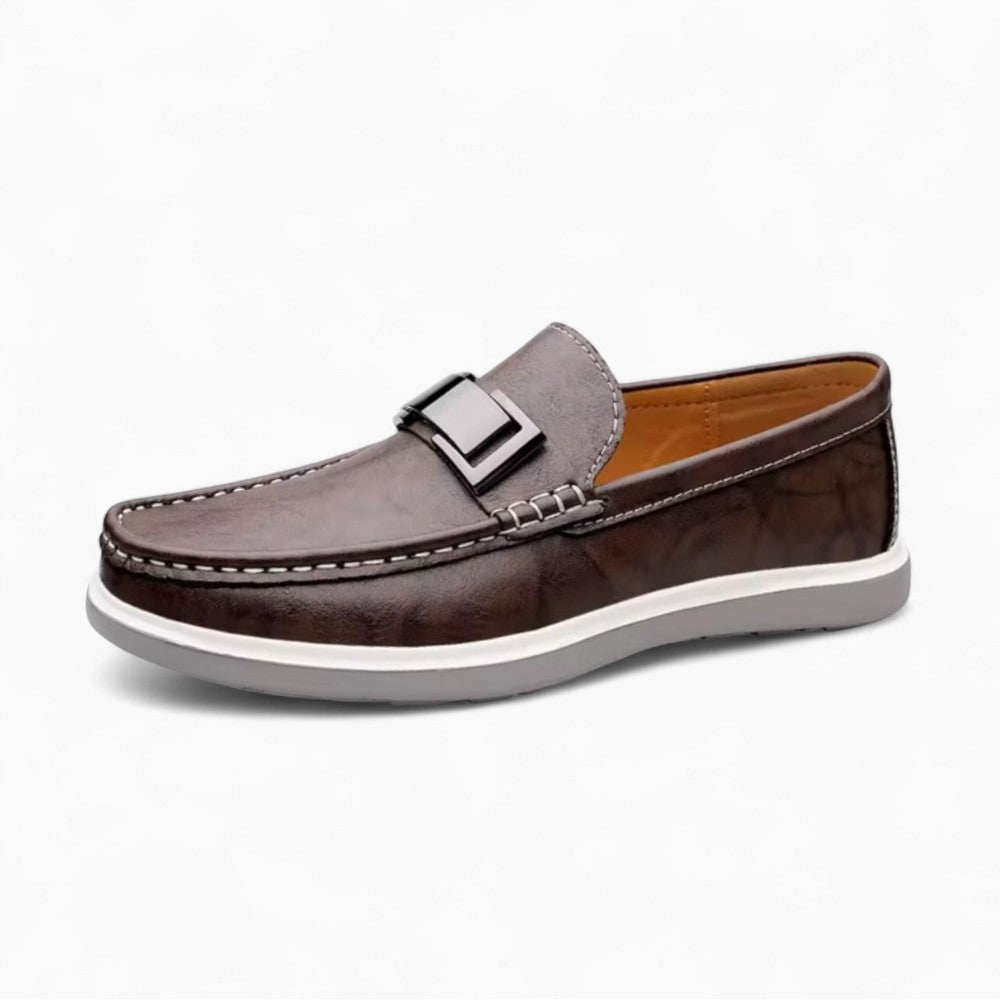 Men's Three-Tone Flat Leather Boat Loafers