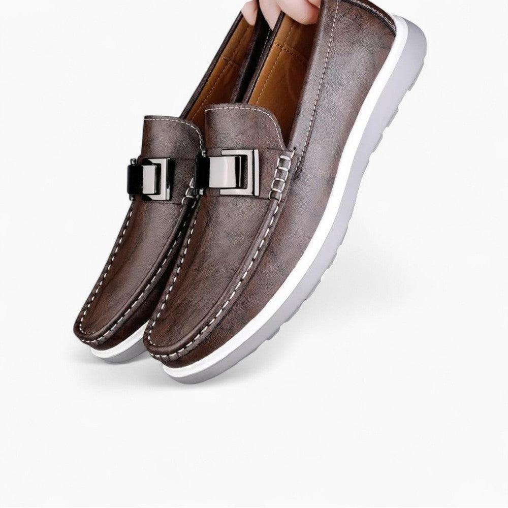 Men's Three-Tone Flat Leather Boat Loafers
