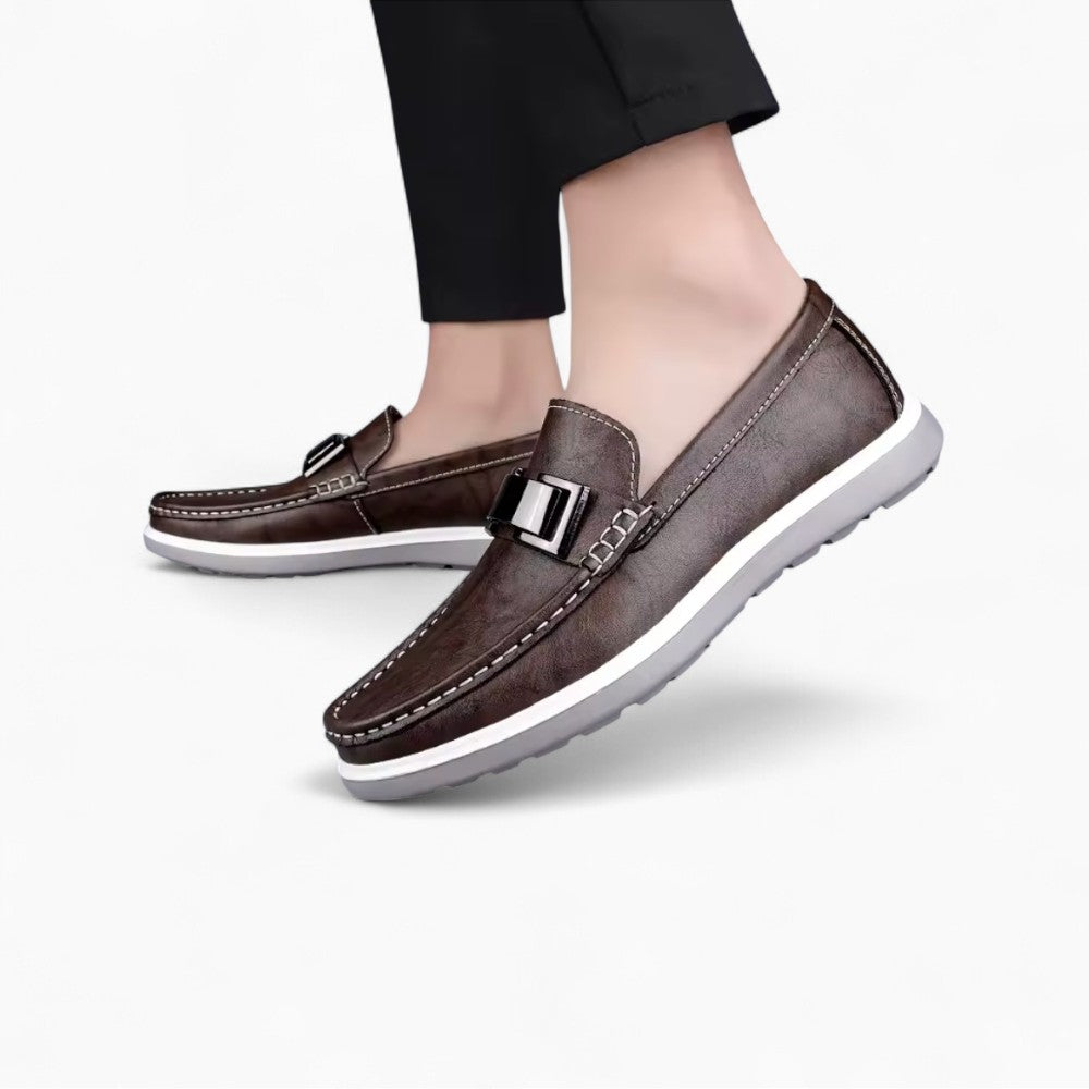 Men's Three-Tone Flat Leather Boat Loafers