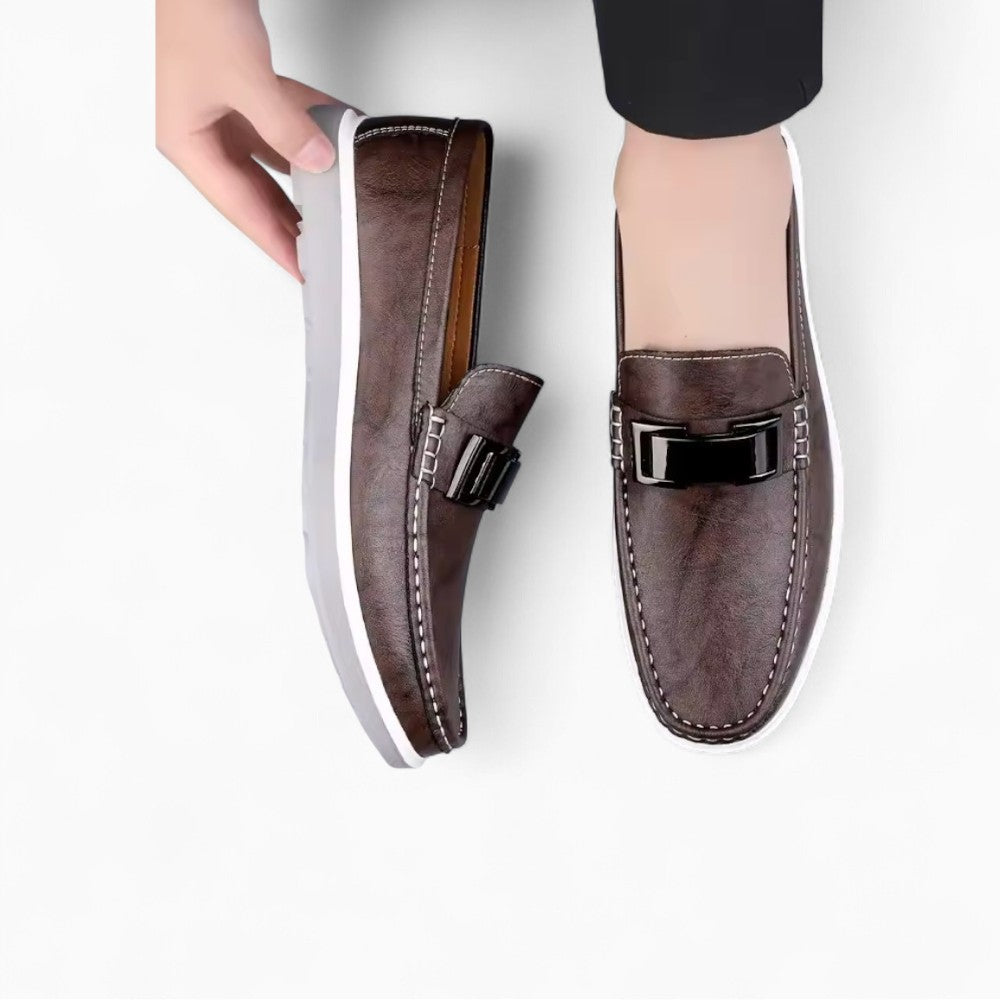 Men's Three-Tone Flat Leather Boat Loafers