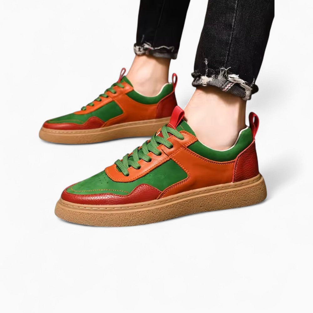 Men's Orange Three-Tone Boat Loafers