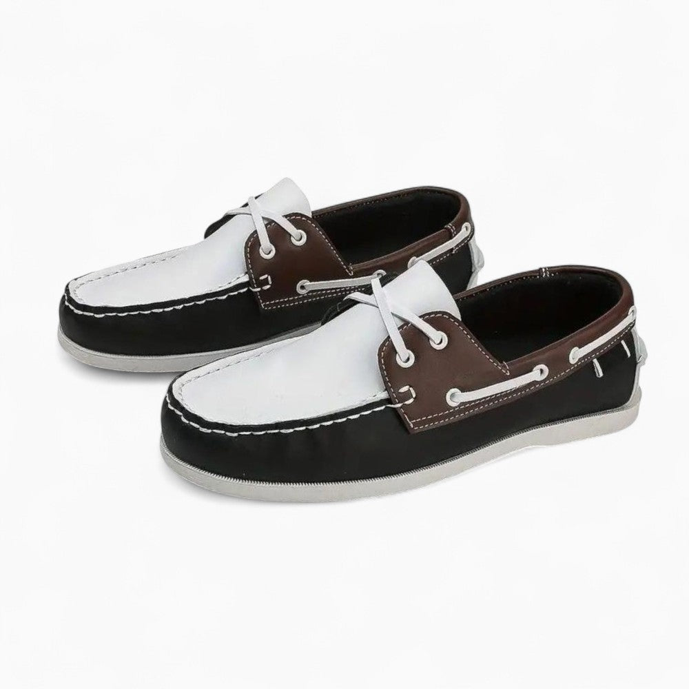 Men's Black Two-Tone Lace-Up Boat Loafer