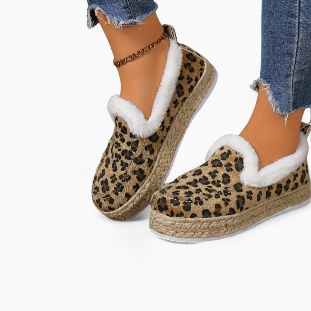 Leopard Print Fake Fur Boat Loafers