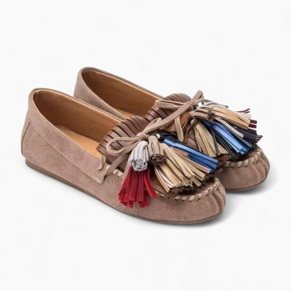 Vintage Style Loafers with Tassels and Colourful Patterns in Leather for Women
