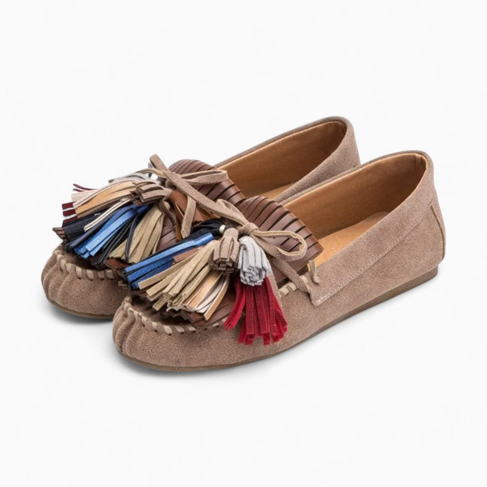 Vintage Style Loafers with Tassels and Colourful Patterns in Leather for Women