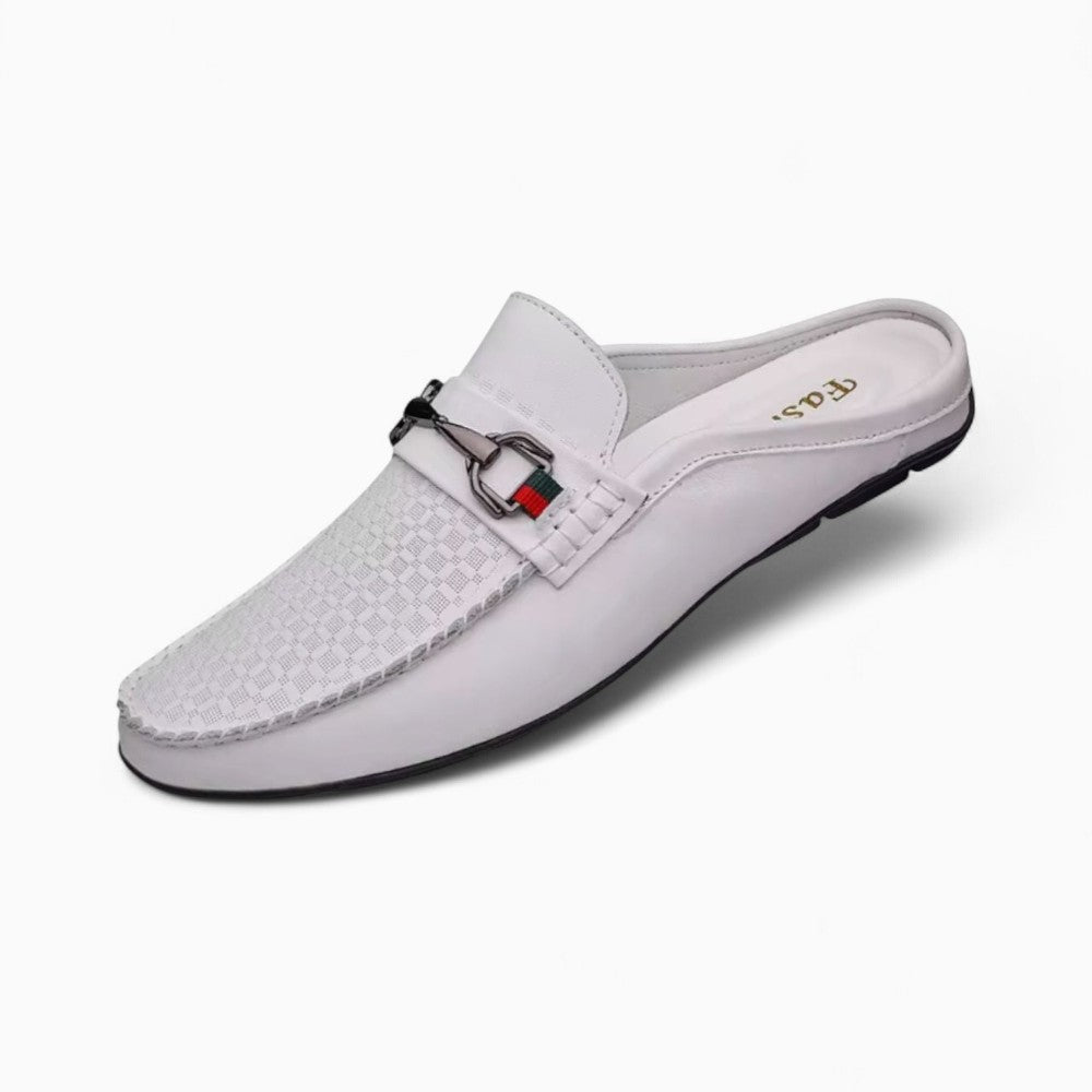 Soft Perforated White Leather Loafers