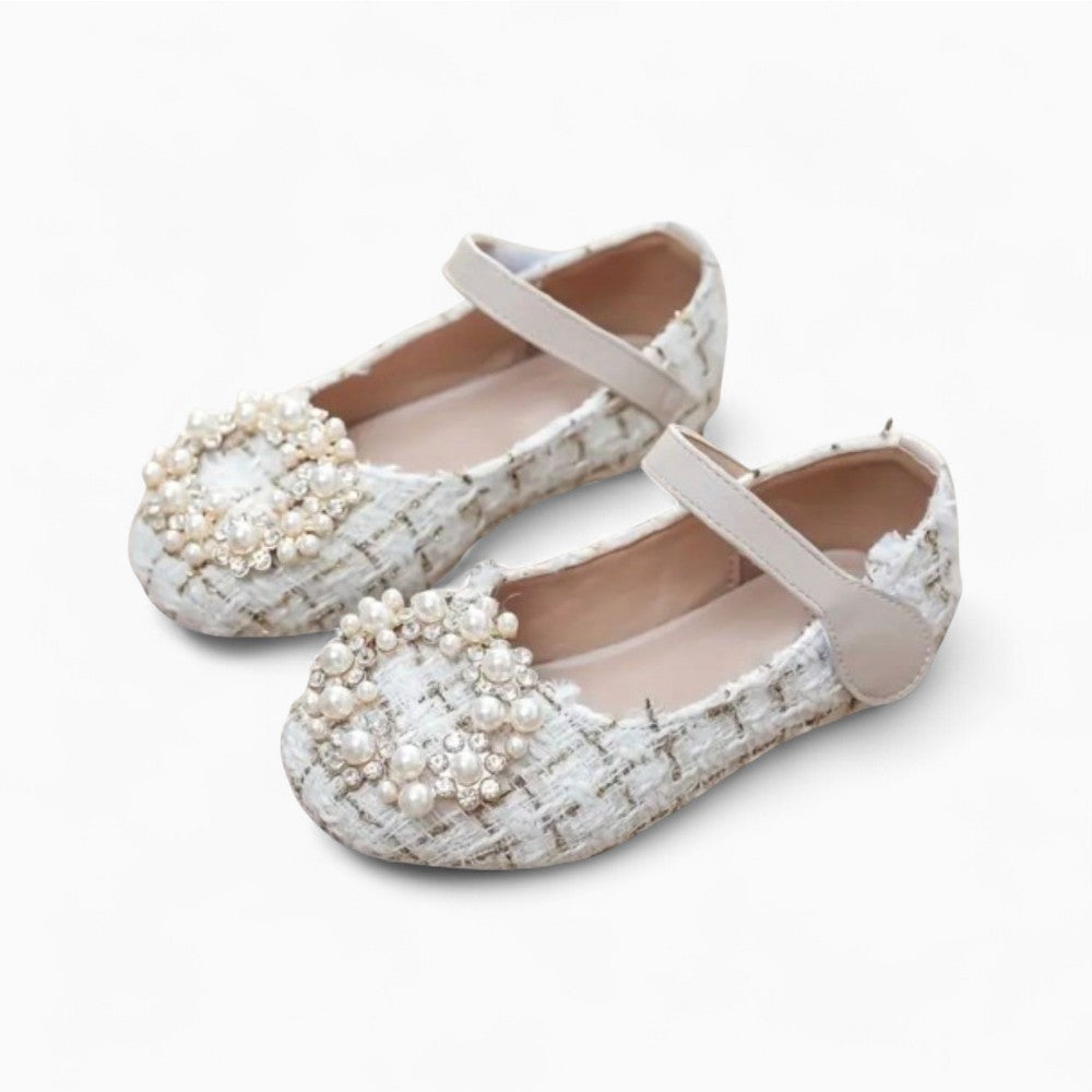 Trendy Checkered Loafers with Decorative Pearls for Baby