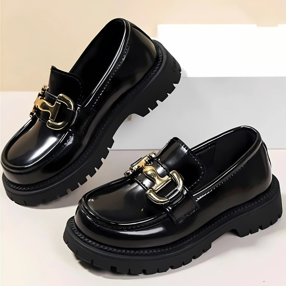 Girls' Patent Loafers with a Shiny Chain