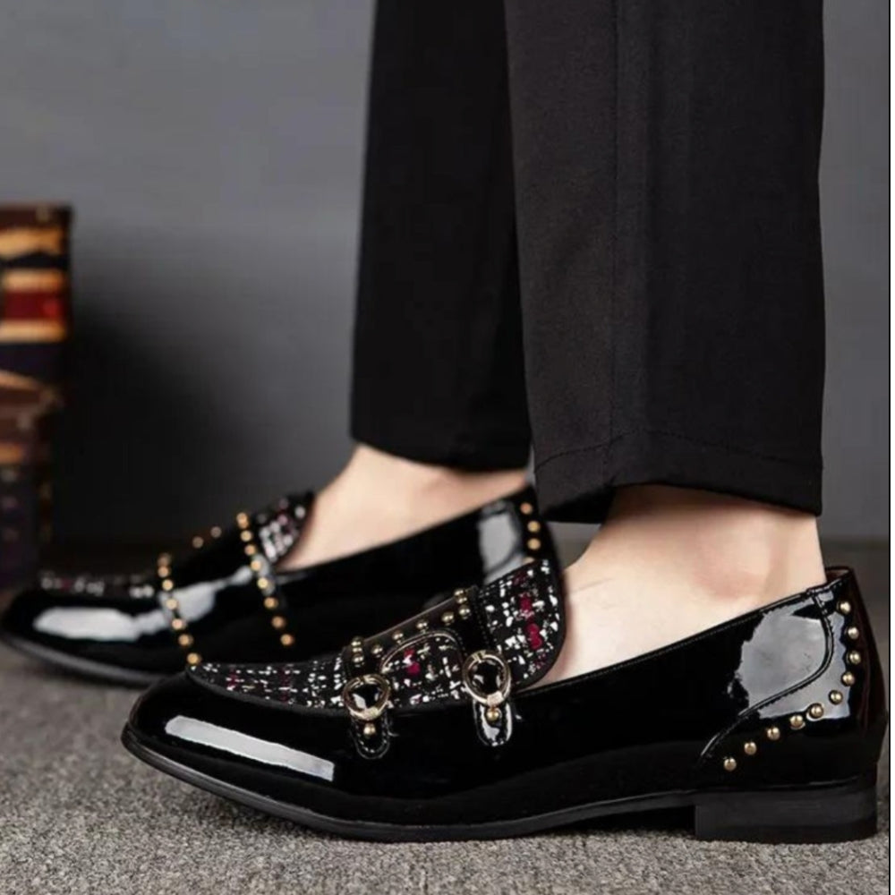 Men's Luxury Patent Loafers with Glitter