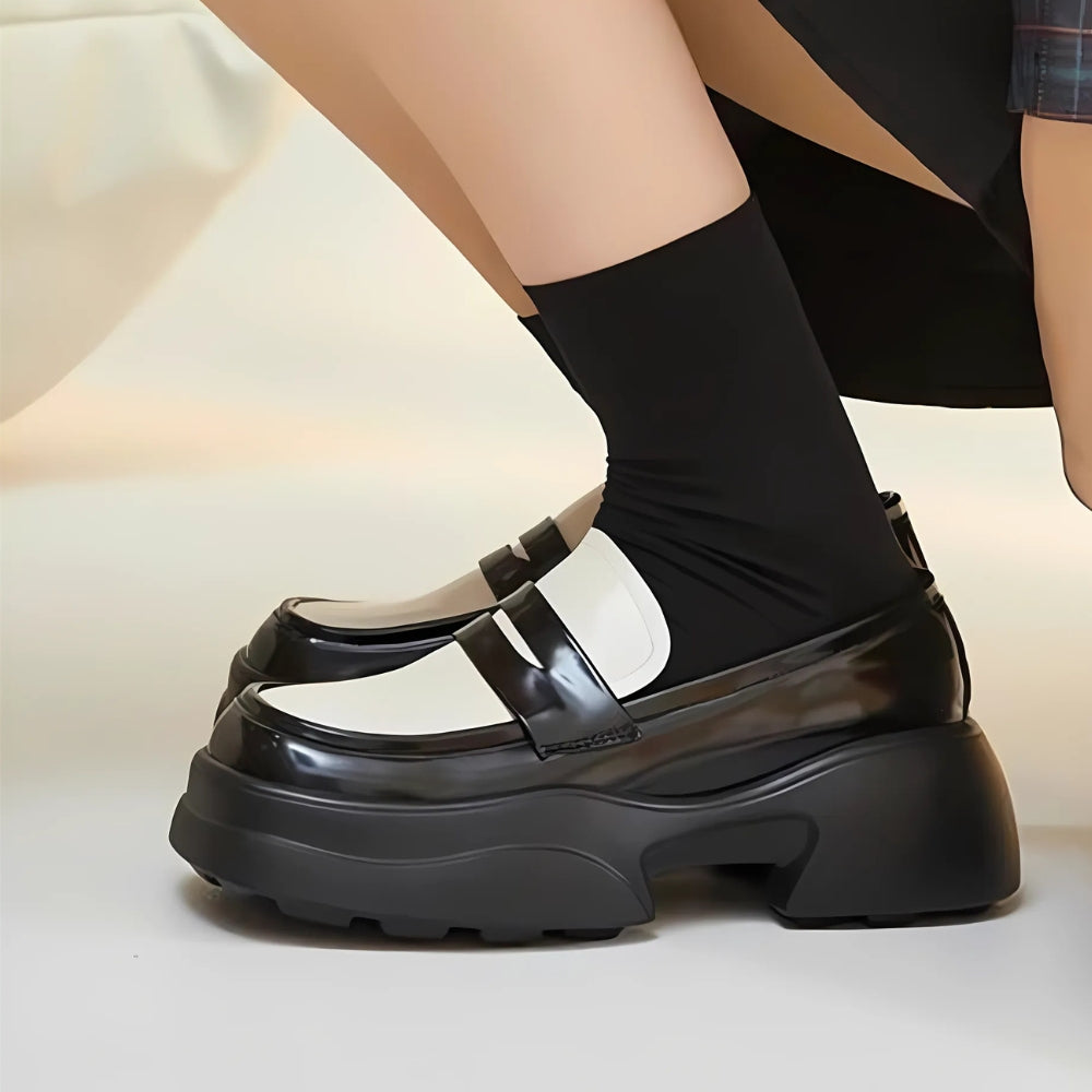 Bicolor Patent Loafers with Thick Sole