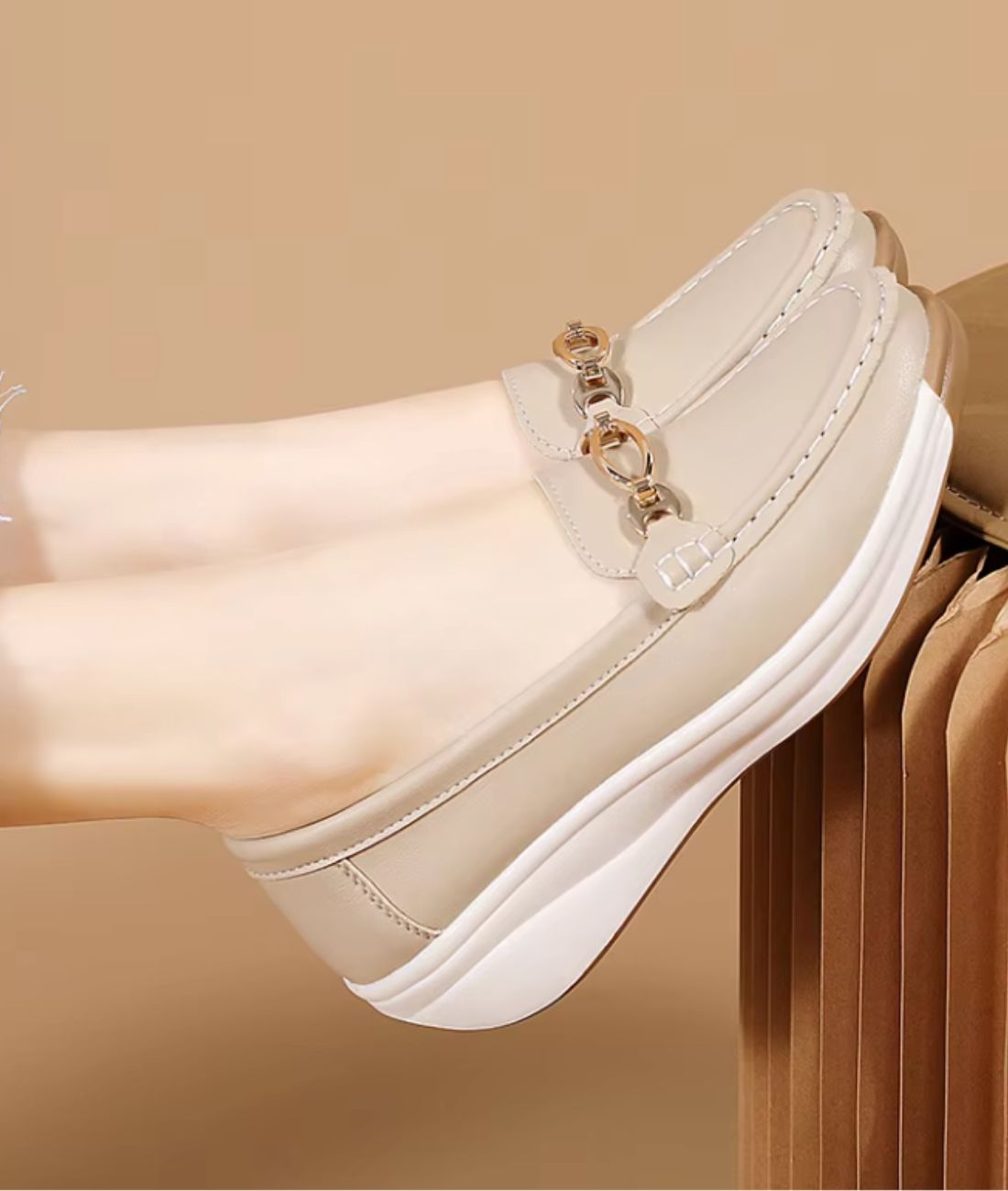 Women's Wedge Open-toe Loafers with Golden Buckle Details