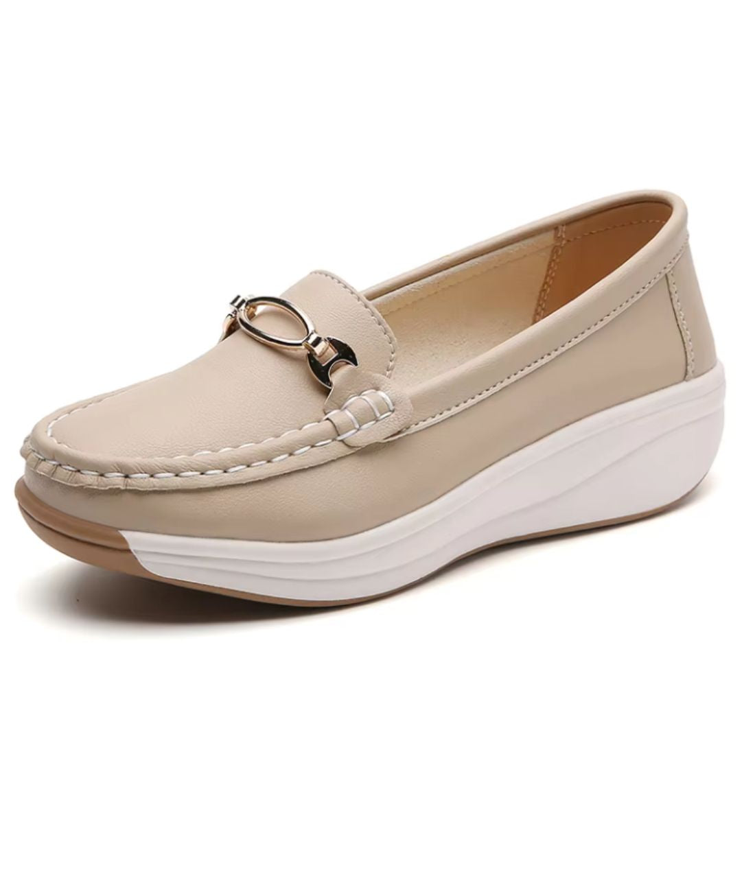 Women's Wedge Open-toe Loafers with Golden Buckle Details