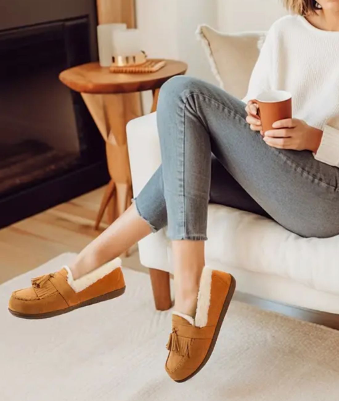 Indian Suede Loafers with Fur Lining and Tweed Shaft