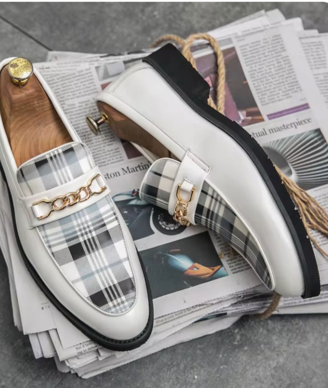 Trendy Soft Leather Effect Loafers with Gold Buckle for Men