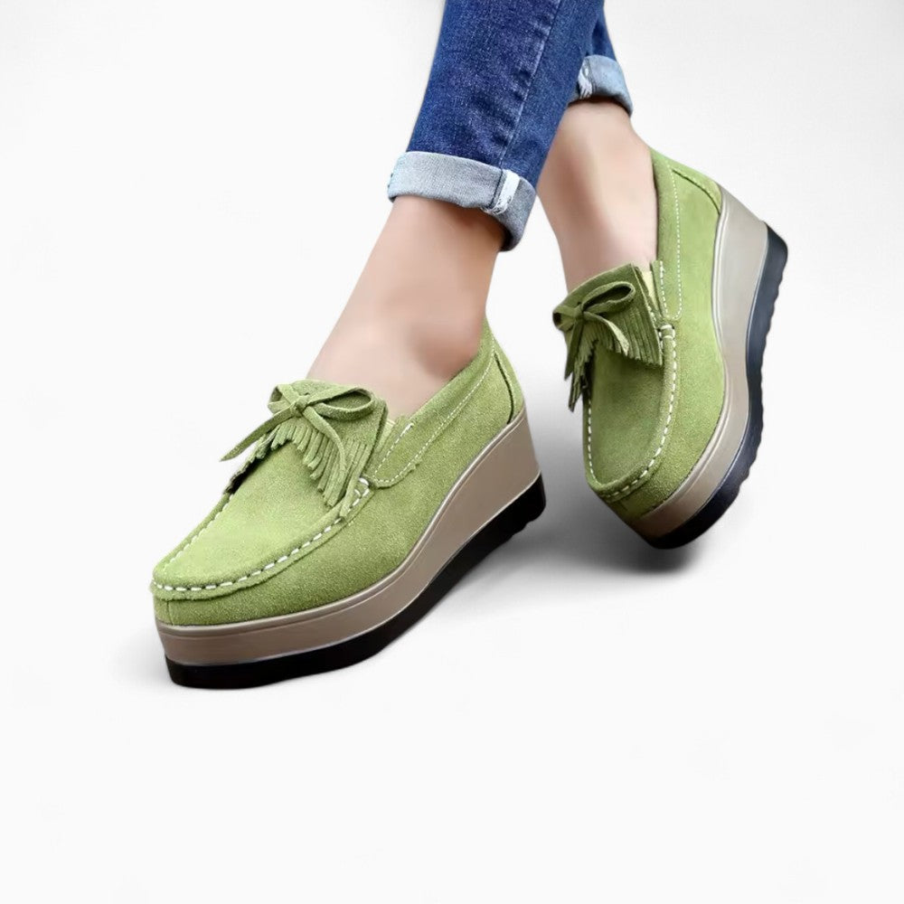 Fringed Wedge Suede Loafers