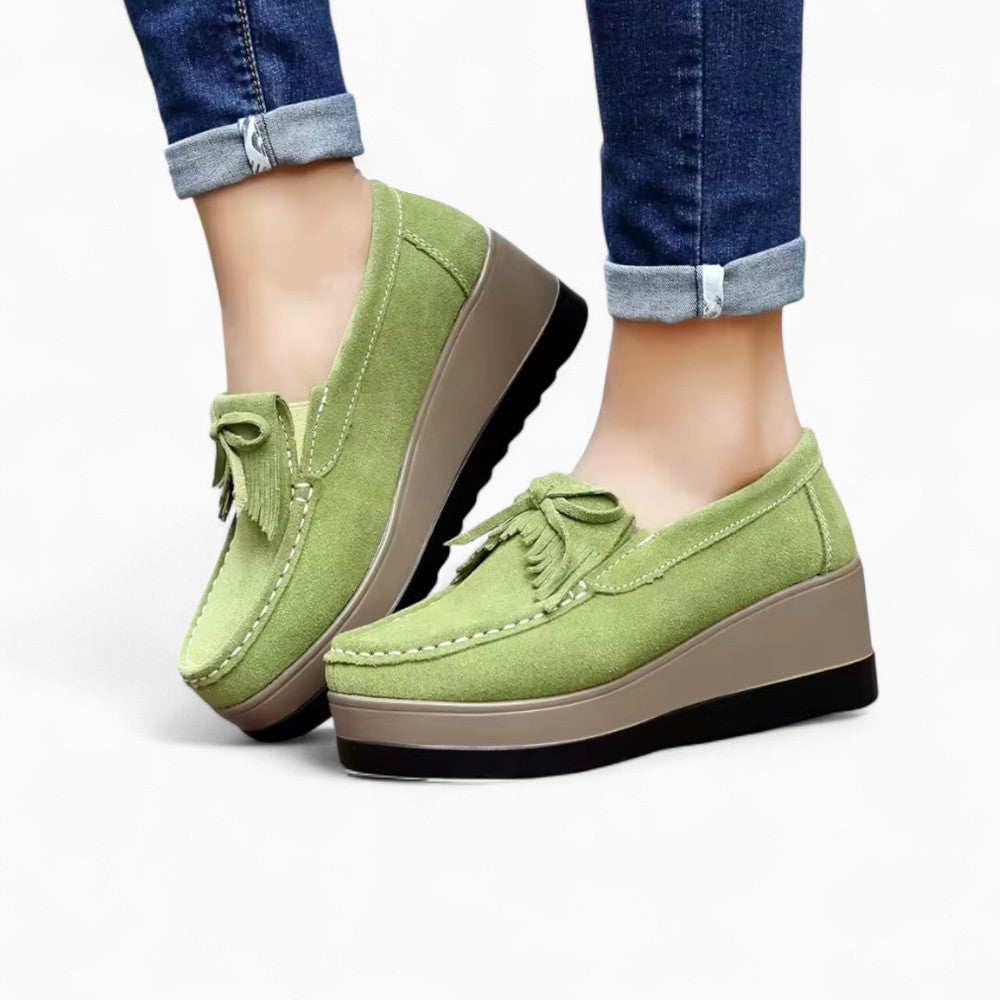 Fringed Wedge Suede Loafers