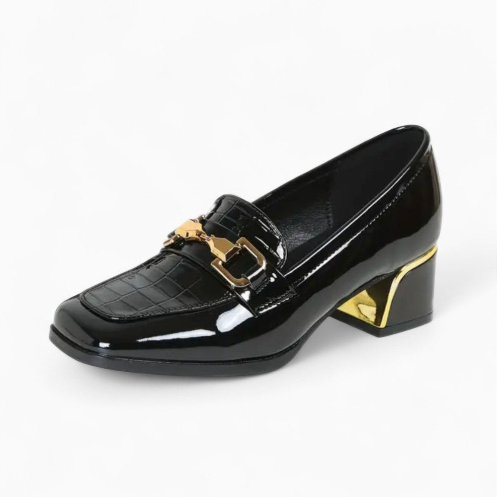 Women's Black Patent Loafers with Buckles